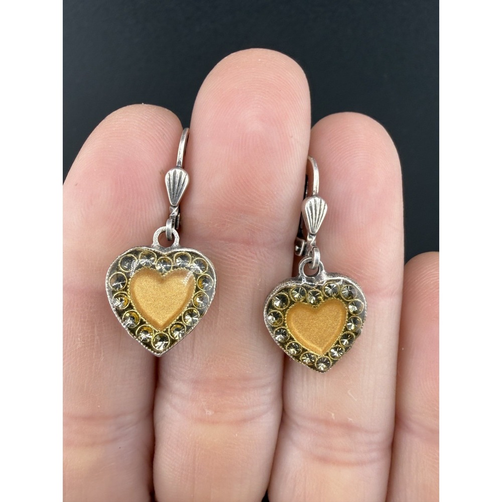 Vintage Catherine Popesco Earrings Heart Rhinestone Silver Tone Signed